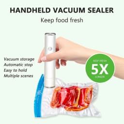 Handheld Vacuum Sealer with 5PCS Reusable Bags, Powerful Handheld Vacuum Machine, Portable Meal Saver, Keep Food Fresh, Rechargeable Portable Vacuum Machine for Meal Vegetable Fruit Preparation And Airtight Sealing Kitchen Storage