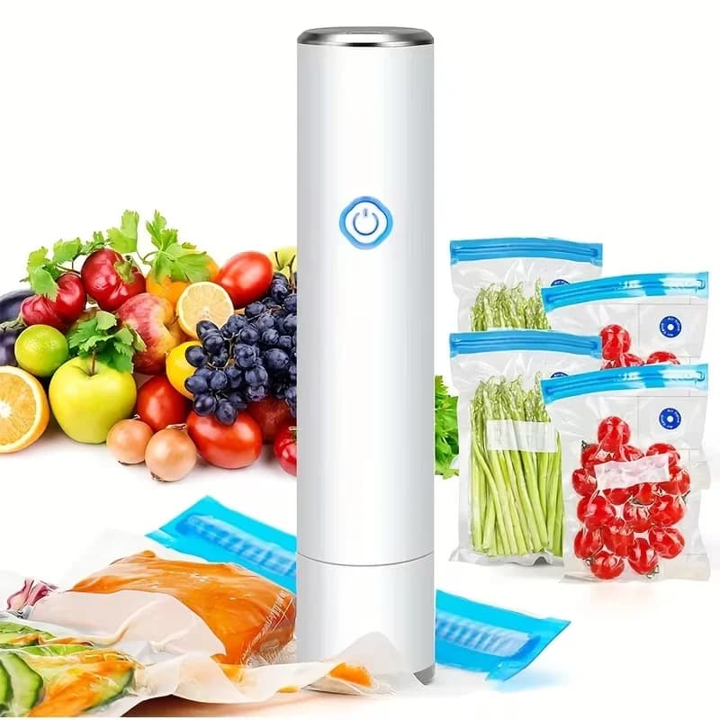 Handheld Vacuum Sealer with 5PCS Reusable Bags, Powerful Handheld Vacuum Machine, Portable Meal Saver, Keep Food Fresh, Rechargeable Portable Vacuum Machine for Meal Vegetable Fruit Preparation And Airtight Sealing Kitchen Storage