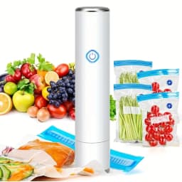 Handheld Vacuum Sealer with 5PCS Reusable Bags, Powerful Handheld Vacuum Machine, Portable Meal Saver, Keep Food Fresh, Rechargeable Portable Vacuum Machine for Meal Vegetable Fruit Preparation And Airtight Sealing Kitchen Storage