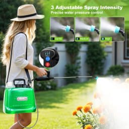 2 Gallon Battery Powered Sprayer,Garden Sprayer with 3 Adjustable Pressures & Telescopic Wand, Rechargeable Electric Weed Sprayer for Lawn, Yard,4 Nozzles Included