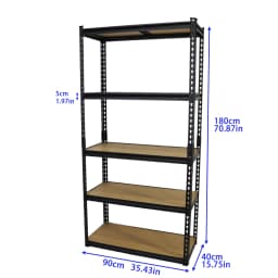 5-Tier Black Metal Storage Shelf 2000LBS Heavy Duty Garage Reptile Cage Organizer 35.5W×15.8D×71H Home Office Use