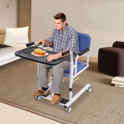 Hydraulic Patient Lift Transfer Chair, 330lbs Height Adjustable Transport Wheelchair Shower Chair 180° Split Seat Patient Lifter