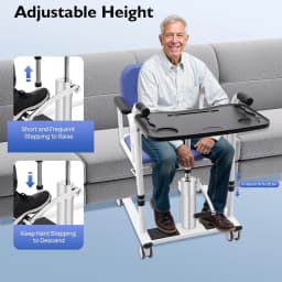 Hydraulic Patient Lift Transfer Chair, 330lbs Height Adjustable Transport Wheelchair Shower Chair 180° Split Seat Patient Lifter