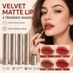2Pcs Velvet Matte Lip Tint Set, Espresso Mousse Liquid Lipstick, Soft Blur Long Lasting Nude Brown Red Lip Makeup