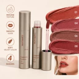 2Pcs Velvet Matte Lip Tint Set, Espresso Mousse Liquid Lipstick, Soft Blur Long Lasting Nude Brown Red Lip Makeup