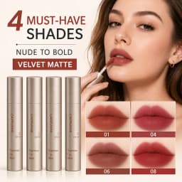 2Pcs Velvet Matte Lip Tint Set, Espresso Mousse Liquid Lipstick, Soft Blur Long Lasting Nude Brown Red Lip Makeup