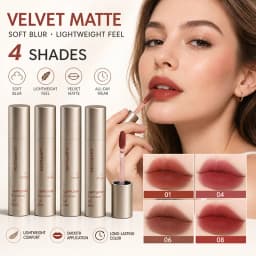 2Pcs Velvet Matte Lip Tint Set, Espresso Mousse Liquid Lipstick, Soft Blur Long Lasting Nude Brown Red Lip Makeup