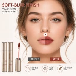 2Pcs Velvet Matte Lip Tint Set, Espresso Mousse Liquid Lipstick, Soft Blur Long Lasting Nude Brown Red Lip Makeup