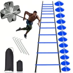 Speed Agility Training Set,Includes 12 Rung 20ft Adjustable Agility Ladder,12 Sports Cones,4 Steel Stakes,1 Resistance Parachute