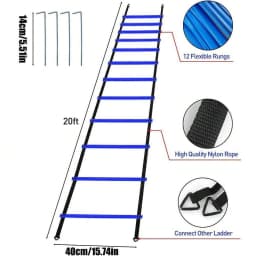 Speed Agility Training Set,Includes 12 Rung 20ft Adjustable Agility Ladder,12 Sports Cones,4 Steel Stakes,1 Resistance Parachute