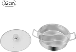 Double-flavor Hot Pot, 5L Stainless Steel Hot Pot with Divider and Clear Lid Divided Stockpot for Gas Hob Induction Hob Electric Ceramic Hob Electric Heater (12.6 * 3.5 inch)