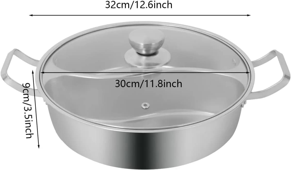 Double-flavor Hot Pot, 5L Stainless Steel Hot Pot with Divider and Clear Lid Divided Stockpot for Gas Hob Induction Hob Electric Ceramic Hob Electric Heater (12.6 * 3.5 inch)