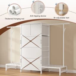 3-in-1 Dresser & Hanging Rack – 57.8" Wide with 5 Drawers & Shoe Rack, Side Hooks for Bedroom Storage and Walk-in closet