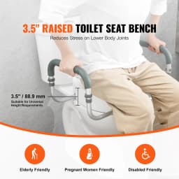 SucceBuy Raised Toilet Seat 3.5" Height Raised 300 lbs Weight Capacity for Standard Round Durable Toilet Aluminum Handrail
