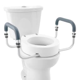 SucceBuy Raised Toilet Seat 3.5" Height Raised 300 lbs Weight Capacity for Standard Round Durable Toilet Aluminum Handrail