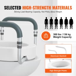 SucceBuy Raised Toilet Seat 3.5" Height Raised 300 lbs Weight Capacity for Standard Round Durable Toilet Aluminum Handrail