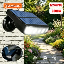 3000W Solar Powered Outdoor Wall Light Motion Sensor Security Lights 4 LED Bulbs 3 Modes Night Work Lamp for Patio Garden Porch Fence Corridor Balcony