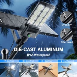 2-Pack Solar Area Lights Outdoor Commercial 9000W LED Parking Lot Light with Motion Sensor Monocrystalline Solar Charging Panel Aluminum Housing Dusk to Dawn IP66 Waterproof Security Lighting