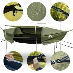 Night Cat Lay Flat Hammock: Flat Bottom with Mosquito Net Waterproof Rainfly for 1 Person Camping Hiking in Garden Backyard Wild