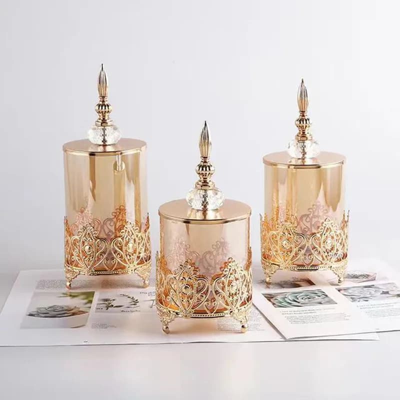 European Luxury Crystal Transparent Glass Decorative Jar Relief Storage Jewelry Box Cotton Candy Jar Creative Home Decoration