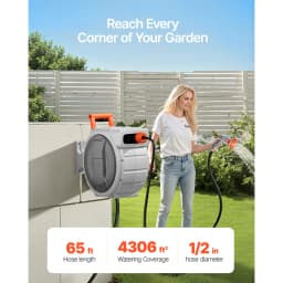 SucceBuy Retractable Garden Hose Reel Wall Mounted Hose Reel Heavy Duty Garden Hose Reel with 9Pattern Nozzle 180°Swivel Bracket