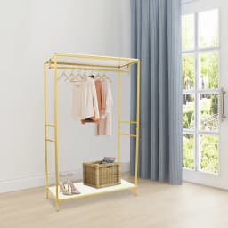 Gold Iron Clothing Rack with Shelves Wedding Dress Bridal Garment Rack Stand