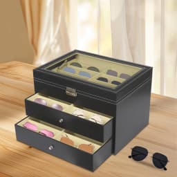 3 Layers Organizer Leather with Drawer 24 Slots Glasses Box Sunglass Glasses Display Drawer Sunglass Organize Box
