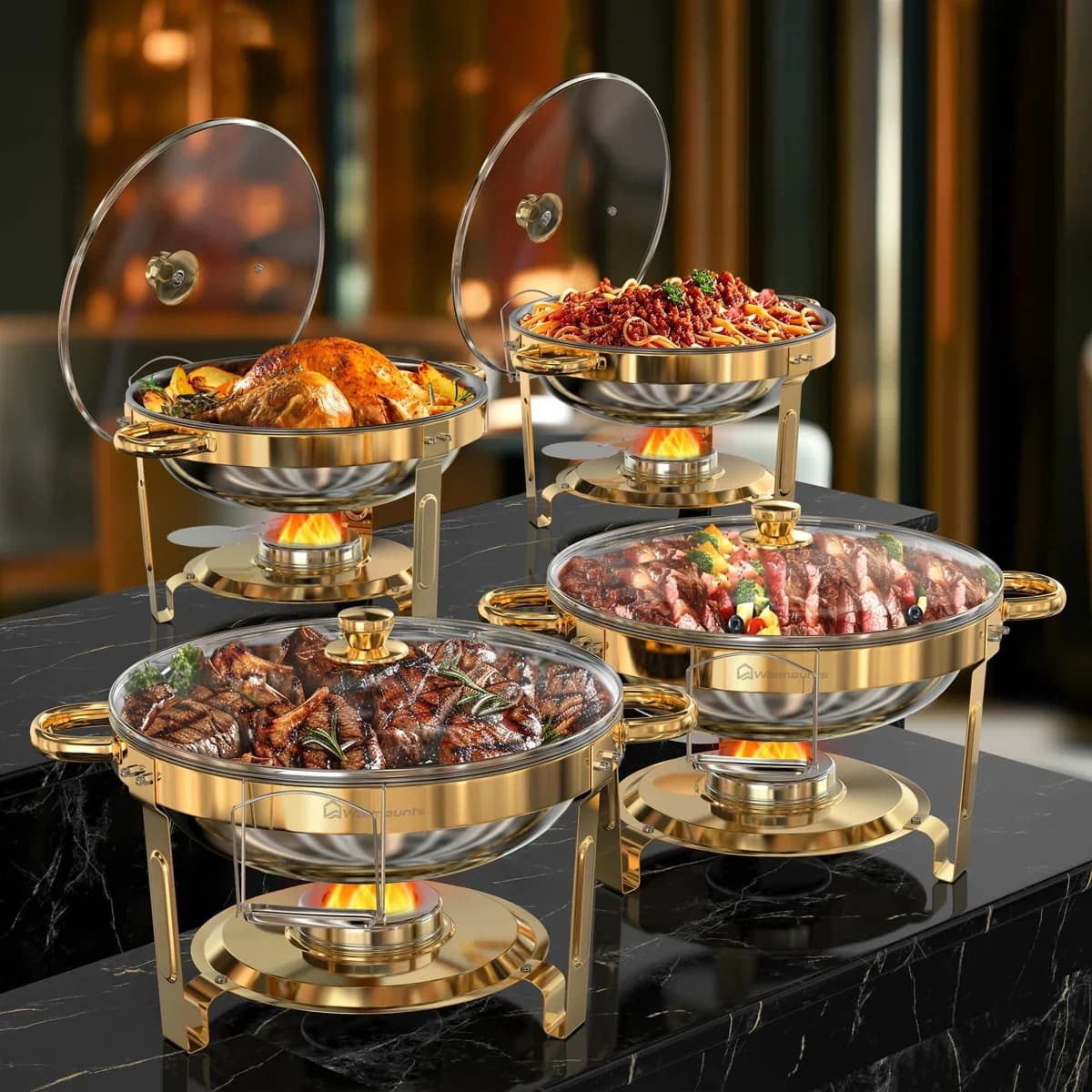 2/4 Pack Chafing Dishes for Buffet 5QT Round Stainless Steel Chafing Dish Set for Home Parties, Christmas Buffet Warmer Set