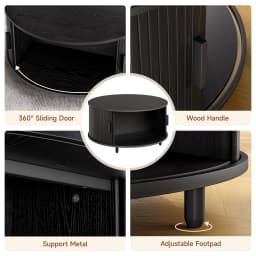 Round Coffee Table with Storage, 31.5 In Drum Coffee Table with 360° Curved Sliding Door, ModernFluted Wood Accent Coffee Tablee