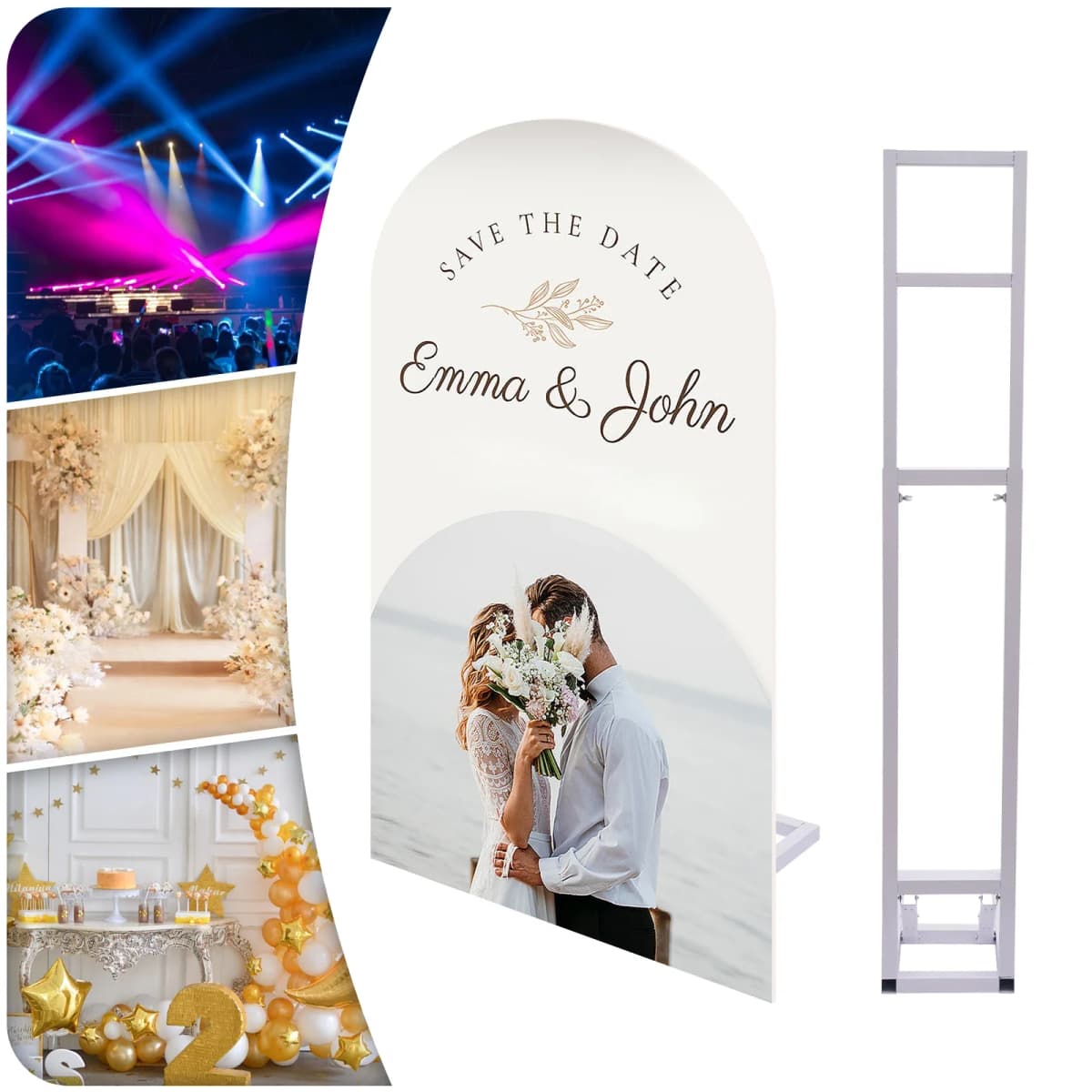 White Flower Arches,Wedding Arch Backdrop Stand, with Foldable Base, Square Balloon Arch Stand for Birthday Party Decor