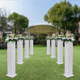 8Pcs Wedding Flower Columns 47 Inch Tall PVC Hollow Out Stand with LED Lights Cloud Pattern for Party Birthday Outdoor Decor