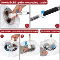 360 Rotating Spin Mop Bucket Set Stainless Steel Wringer 3 Microfiber Mop Heads for Floor Cleaning