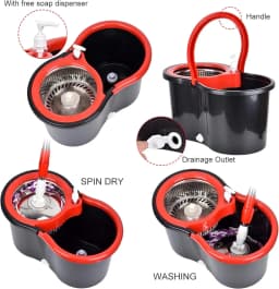 360 Rotating Spin Mop Bucket Set Stainless Steel Wringer 3 Microfiber Mop Heads for Floor Cleaning