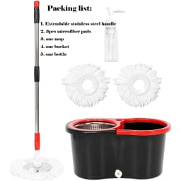 360 Rotating Spin Mop Bucket Set Stainless Steel Wringer 3 Microfiber Mop Heads for Floor Cleaning