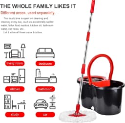 360 Rotating Spin Mop Bucket Set Stainless Steel Wringer 3 Microfiber Mop Heads for Floor Cleaning