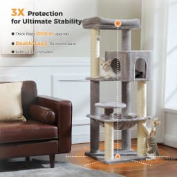 Large Cat Tree with Thick Scratching Posts Large Condo Hammock Heavy Duty Cat Tower for Big Adult Cats Plush Cat Furniture Toys