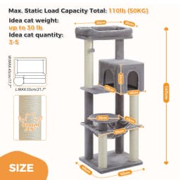 Large Cat Tree with Thick Scratching Posts Large Condo Hammock Heavy Duty Cat Tower for Big Adult Cats Plush Cat Furniture Toys