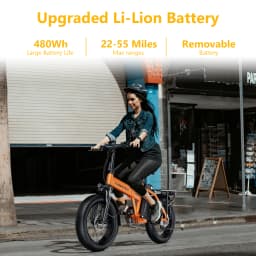 Cybervelo 1000W Peak High-speed Brushless Folding 20 Inch Fat Tire Electric Bike for Adults 48V 20.8Ah/50Ah Removable Battery 80 Miles Range Commuter E-Bicycle EK4