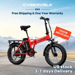 Cybervelo 1000W Peak High-speed Brushless Folding 20 Inch Fat Tire Electric Bike for Adults 48V 20.8Ah/50Ah Removable Battery 80 Miles Range Commuter E-Bicycle EK4