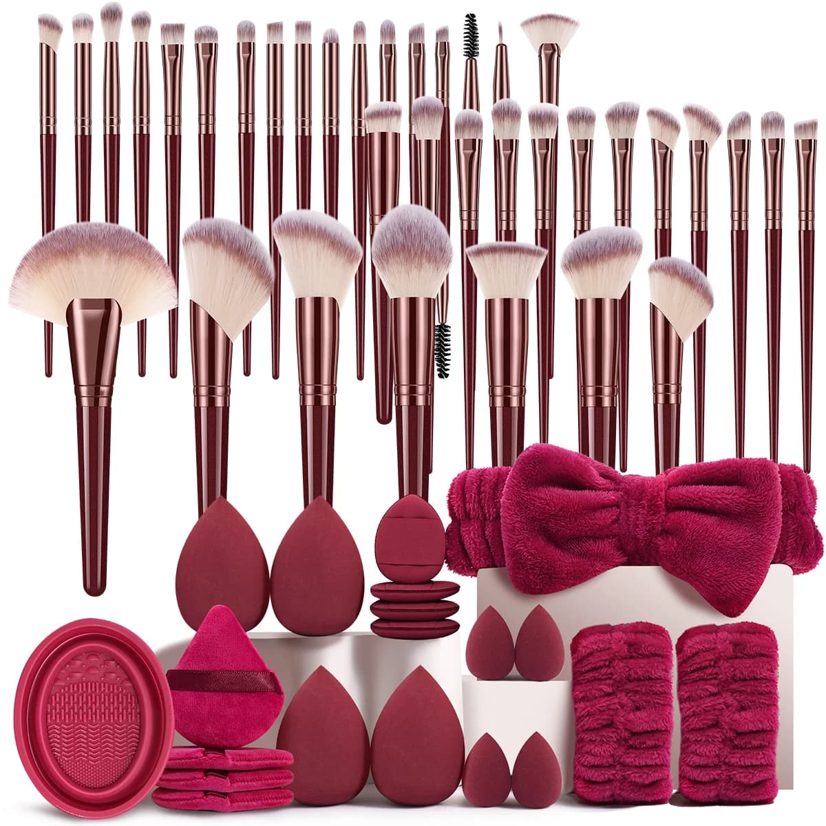56PCS Makeup Tools: 36PCS Makeup Brush Set + 4PCS Makeup Tools + 8PCS Makeup Sponges + 8PCS Powder Puffs
