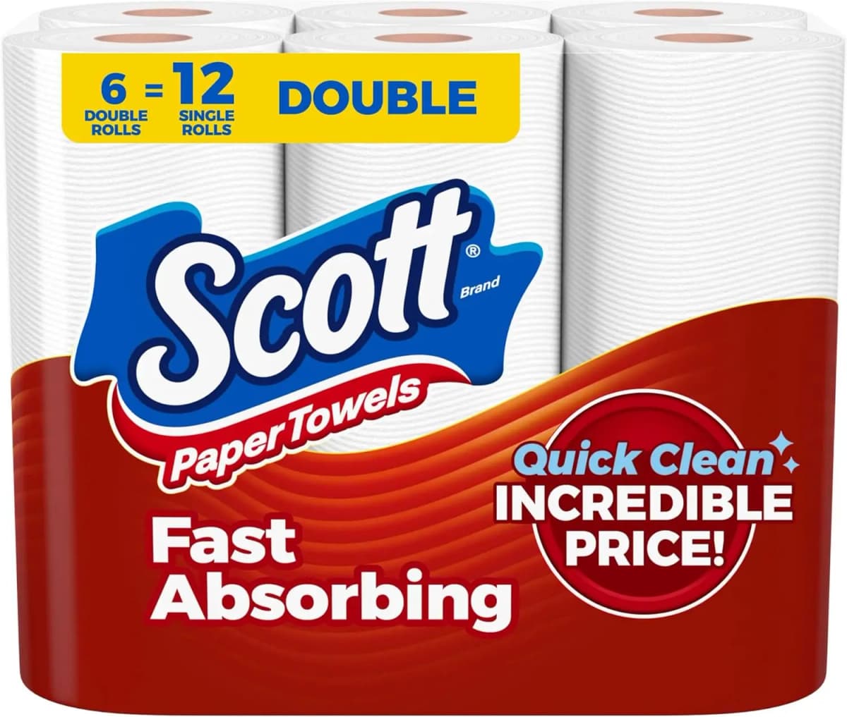 Choose-A-Sheet Paper Towels, 6 Double Rolls = 12 Regular Rolls (108 Sheets Per Roll), High Absorbency Household Essential