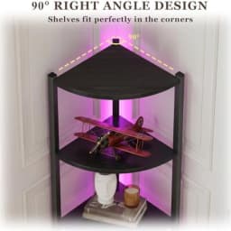 Corner Shelf with Storage LED Lights 6-Tier Corner Bookshelf 66'' Organizer Book Shelf Shelves Steel Frame Display Stand with L