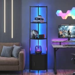Corner Shelf with Storage LED Lights 6-Tier Corner Bookshelf 66'' Organizer Book Shelf Shelves Steel Frame Display Stand with L