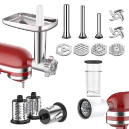 Meat Grinder and Slicer Shredder Attachments for KitchenAid Stand Mixer 2 Piece Set with Sausage Stuffer Tubes