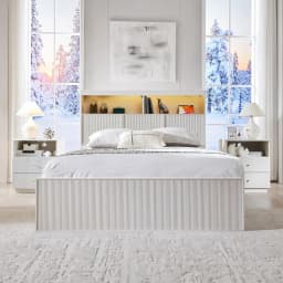 Fluted Queen Storage Bed Frame 50" LED Headboard 4 Drawers Charging Station Wood Platform Easy Assembly No Box Spring, Customize