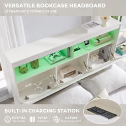 Fluted Queen Storage Bed Frame 50" LED Headboard 4 Drawers Charging Station Wood Platform Easy Assembly No Box Spring, Customize
