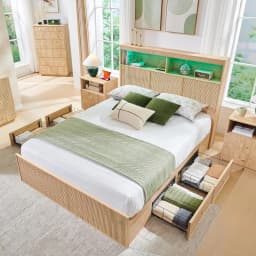 Fluted Queen Storage Bed Frame 50" LED Headboard 4 Drawers Charging Station Wood Platform Easy Assembly No Box Spring, Customize