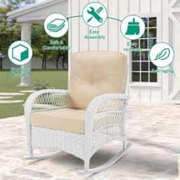 3-Piece Outdoor Conversation Bistro Set, Patio Wicker Rocking Chairs Rattan Furniture Sets w/ 2 Rattan Chairs,, Customized