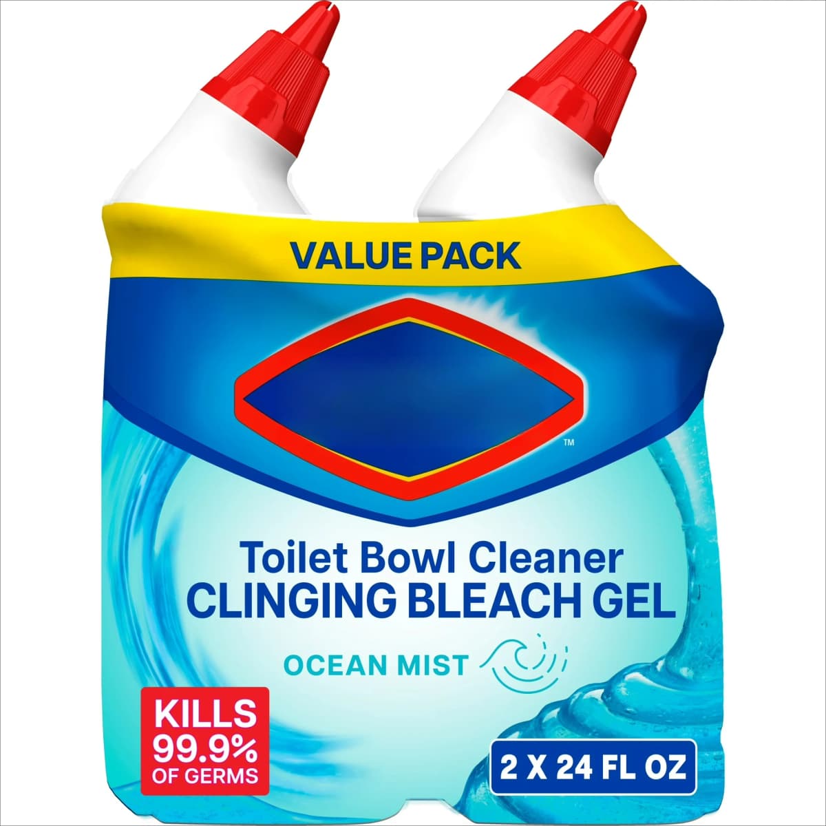 Toilet Bowl Cleaner Clinging Bleach Gel, Ocean Mist, 24 fl oz, 2 Pack