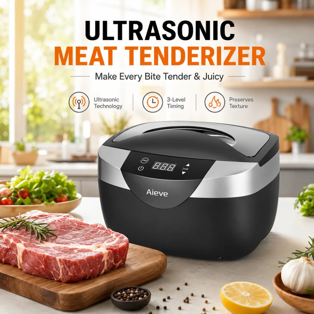Ultrasonic Meat Tenderizer Automatic Steak Tenderizer Tool Sous Vide Cooking Machine Precision Cooker for Beef Chicken Turkey Fish Pork, Electric Meat Tenderizing Kitchen Appliance with Smart Control for Juicy Tender Meals